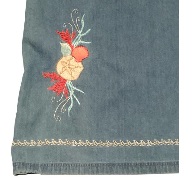 BLAIR Womens Dress Large 100% Cotton Denim Jumper Sleeveless Pockets Embroidery - Picture 4 of 10